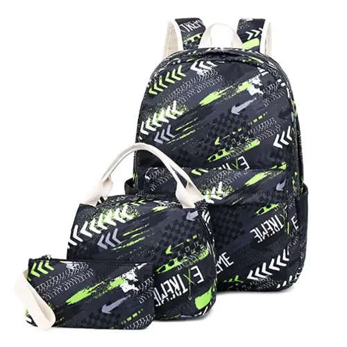 3-Piece Student Backpack Set with Trendy Prints and Multi-Function Design